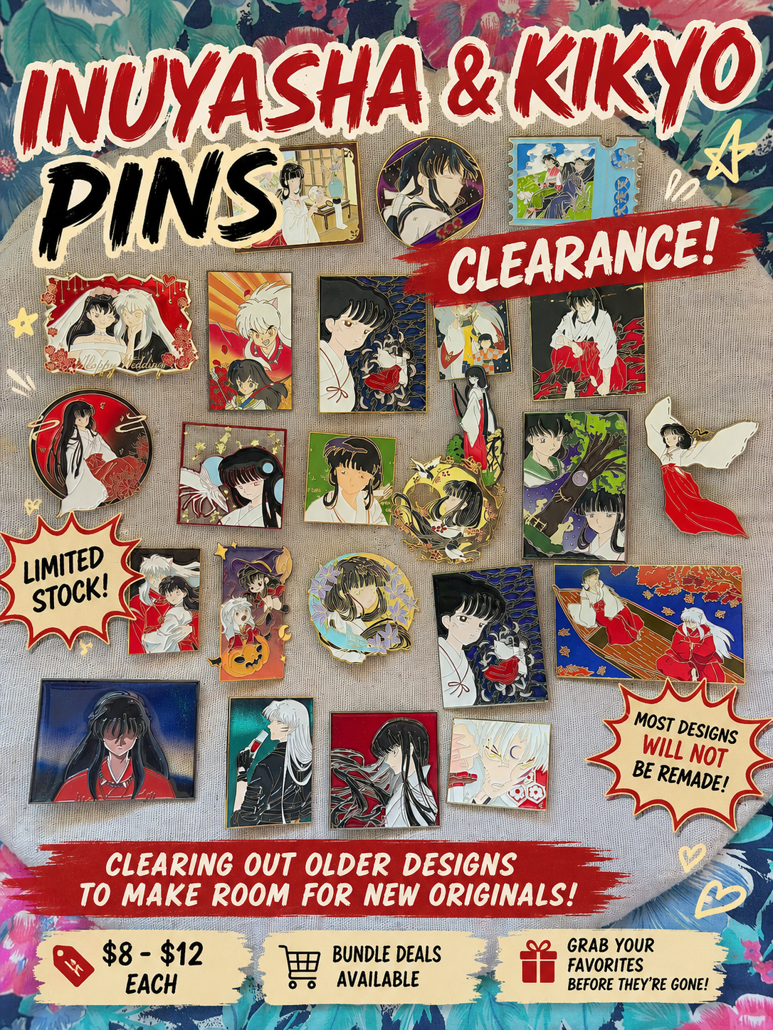 Inuyasha & Kikyo Enamel Pins for Sale | Sesshomaru Anime Pin Clearance