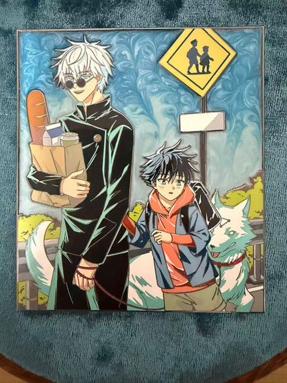Hunterflowerspin Jujutsu Kaisen Gojo & kiddo Megumi enamel pin