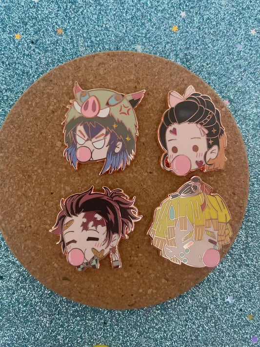 Demon Slayer Enamel Pins(4pcs) – Tanjiro, Nezuko, Zenitsu & Inosuke | Anime Collector Pins